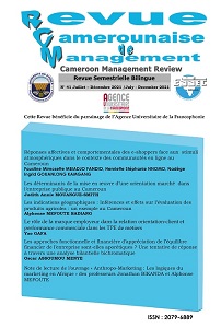  Revue camerounaise de management N° 41 Juillet – Décembre 2021 